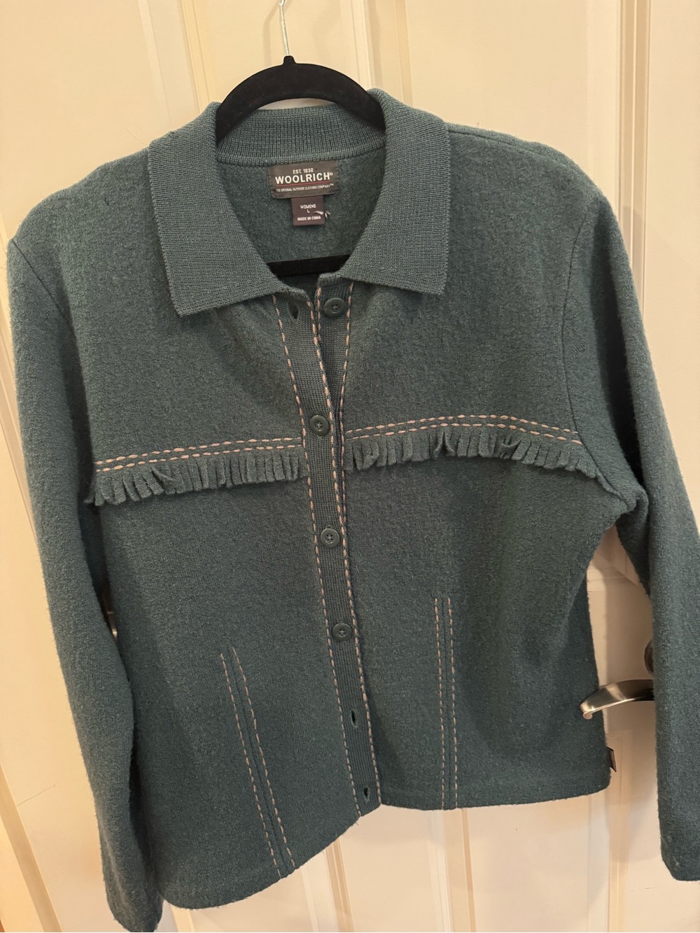 Woolrich Teal Fringe-Trim Button-Up Jacket
light forest/teal green